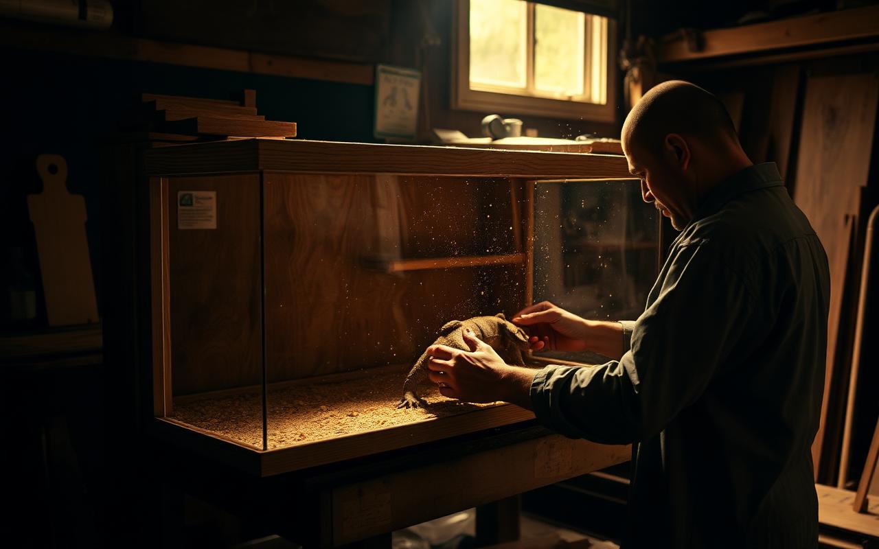 Craftsman building an AR Terrariums wood reptile enclosure in a workshop